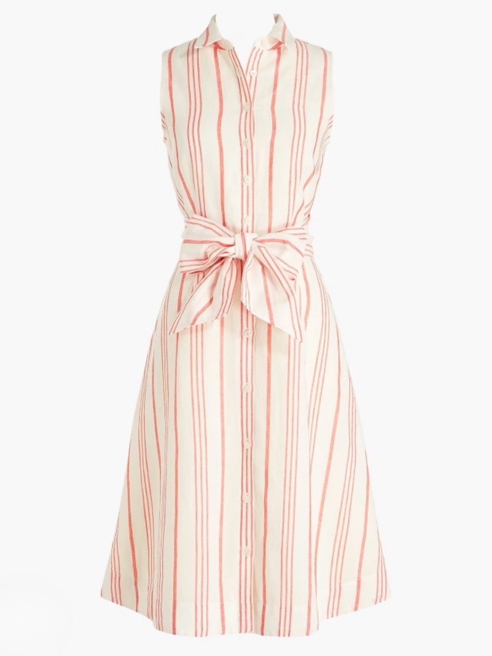 J. Crew Cream Dress With Red Stripes And Waist Bow Size 8